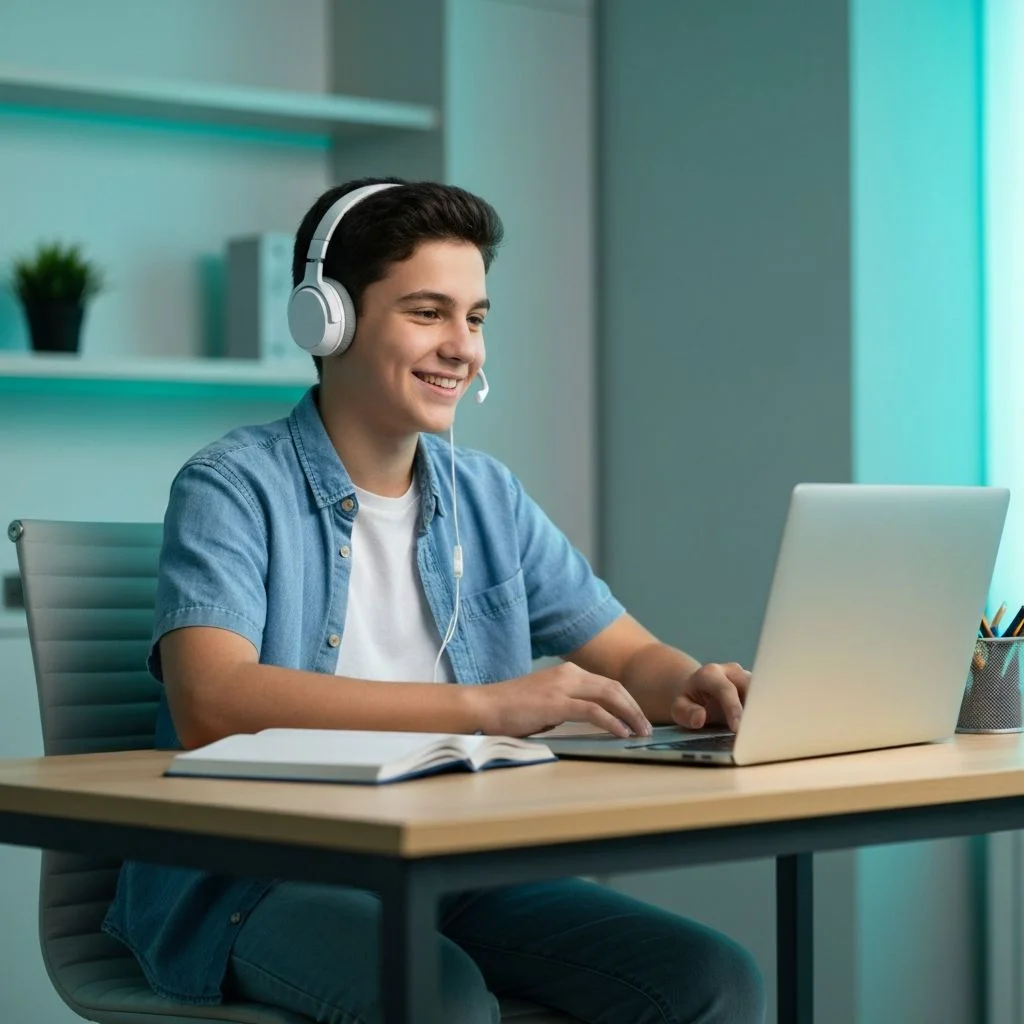 Estudiante aprendiendo ingles con Turing English